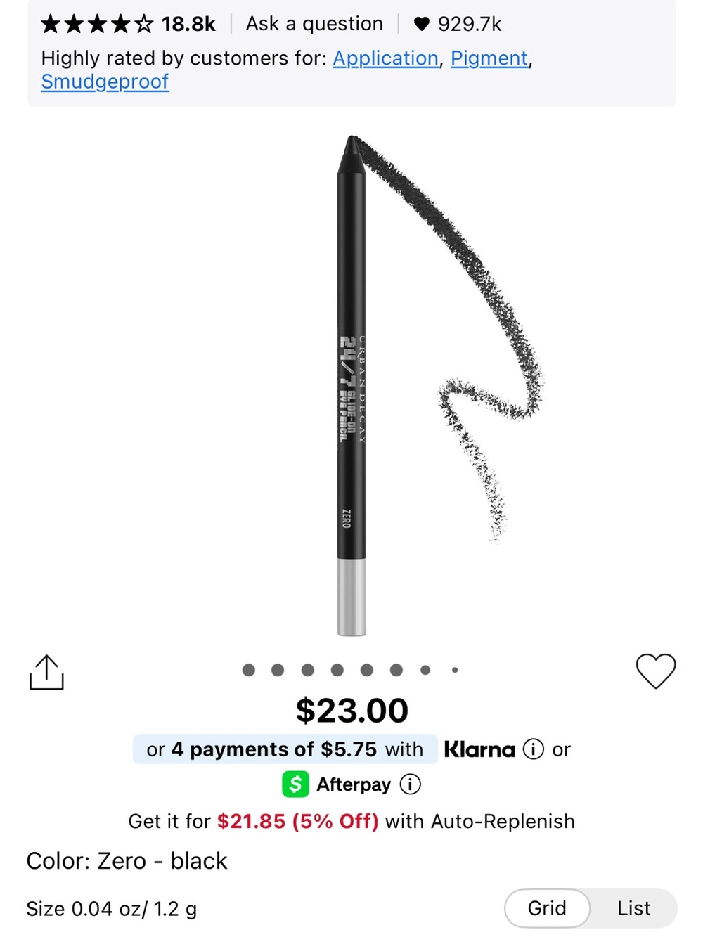 Urban Decay 24/7 Glide-On Eye Pencil — Zero Black